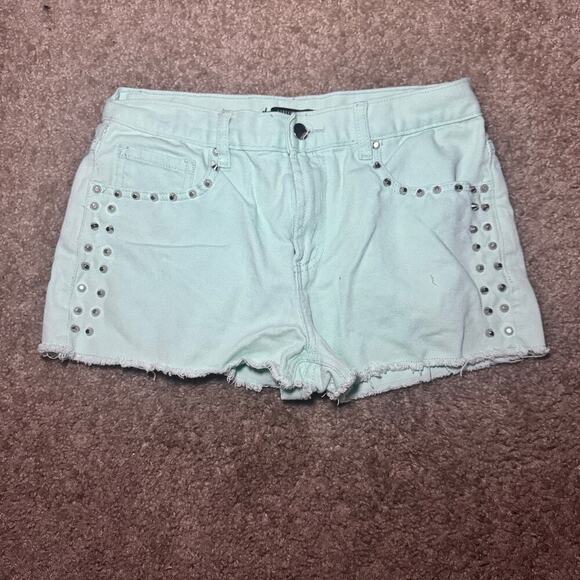 Size 27 Teal Spiked 2010s Forever 21 Shorts - Picture 1 of 3